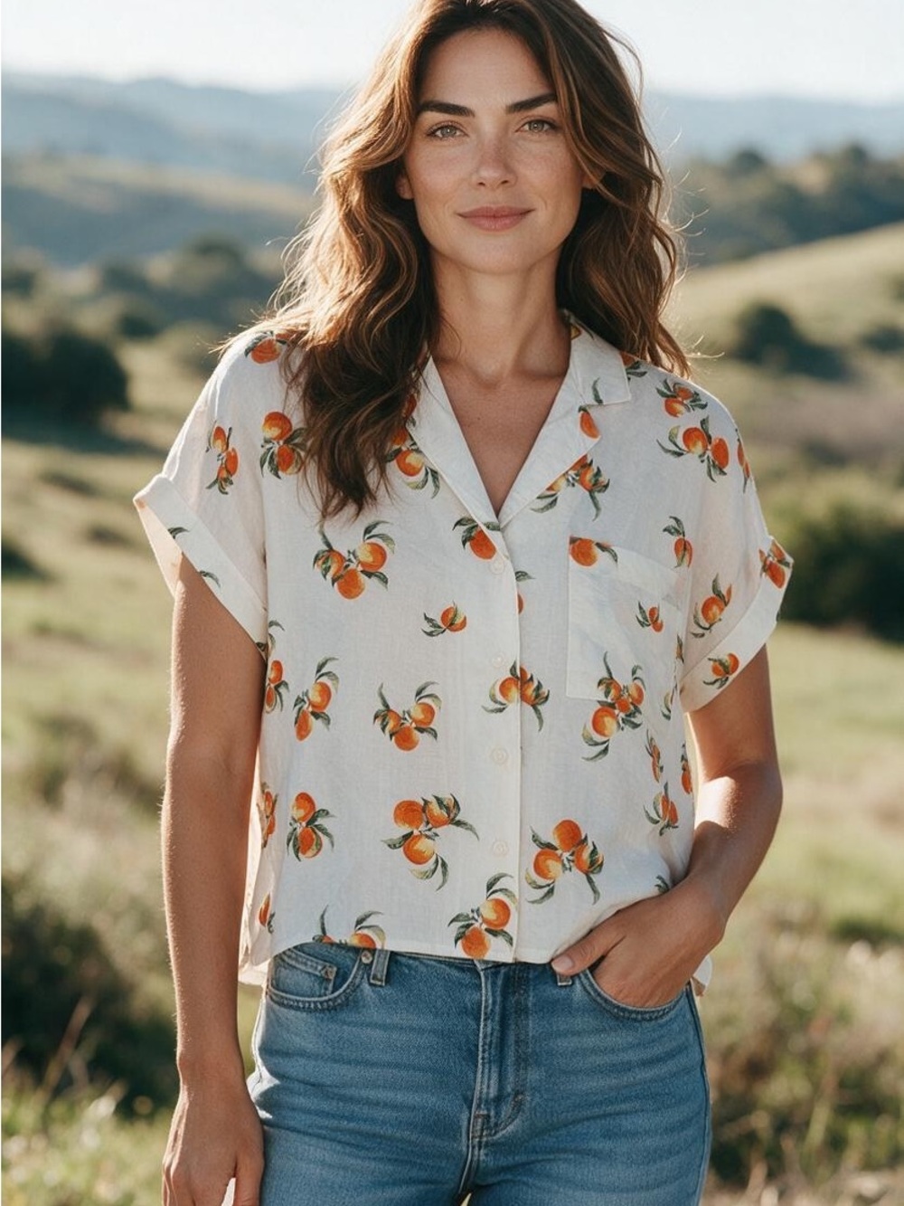 Velvet Heart Peach Print Button-Down Shirt – NWT